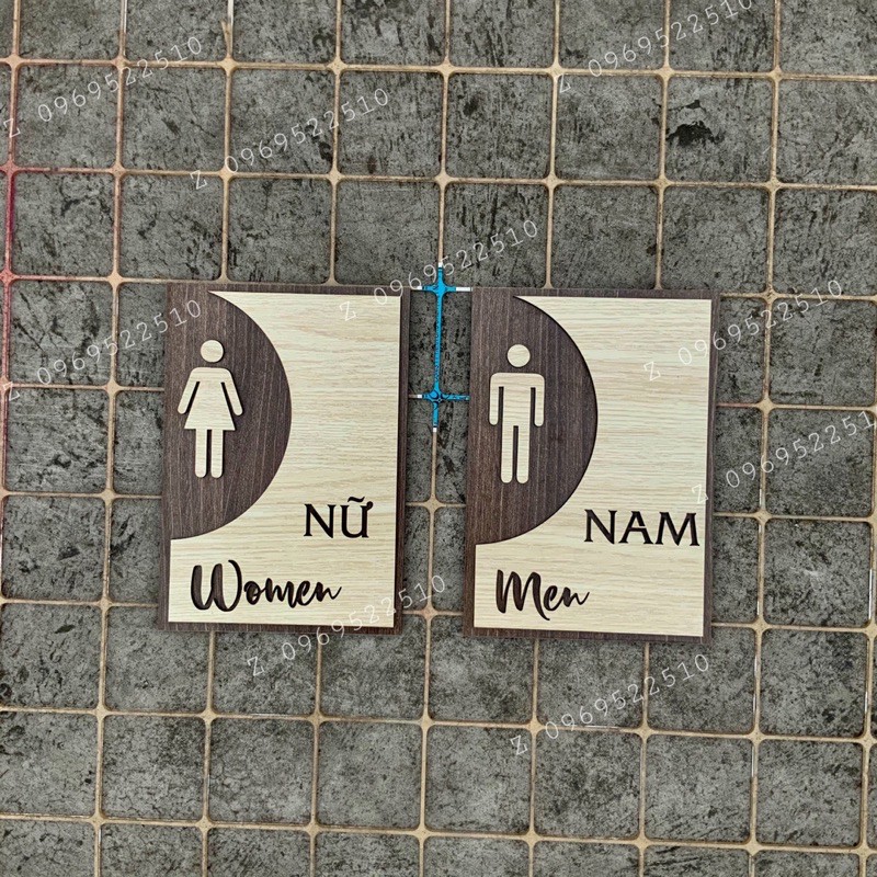 Bảng Gỗ Vintage Decor Toilet - WC Nam Nữ - Resroom Chỉ hướng nhà vệ sinh