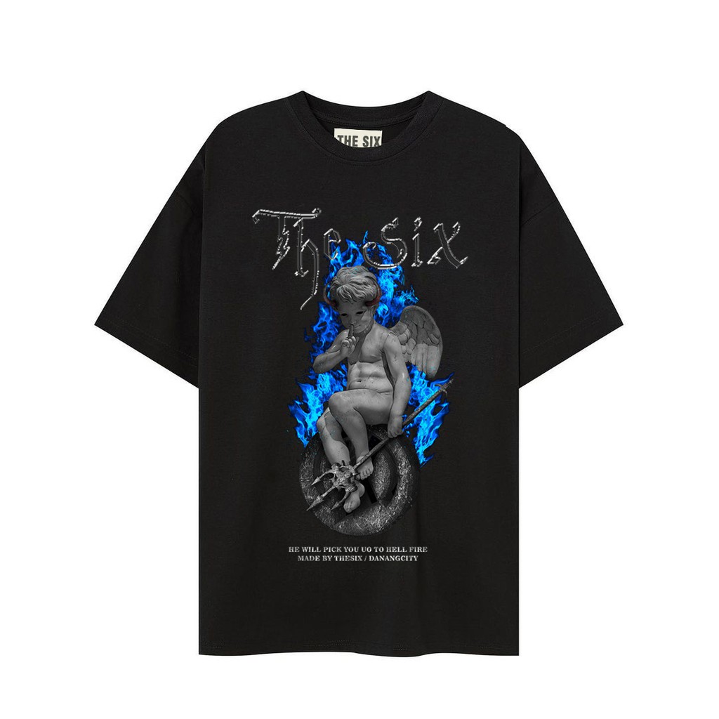 Áo phông tay lỡ unisex - Vải Cotton 4 chiều - Thesix Brand - HELL ANGEL