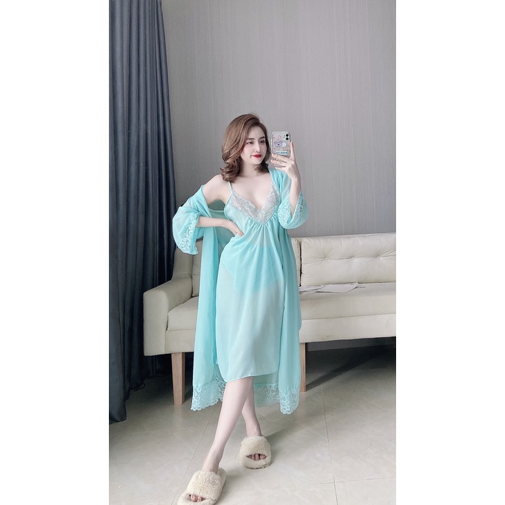 Combo áo choàng ngủ 3 món váy, áo choàng, quần chíp vải chiffon cao cấp - 𝑲𝒉𝒐 𝒔𝒊̉ 𝑺𝒂̀𝒊 𝑮𝒐̀𝒏 | BigBuy360 - bigbuy360.vn