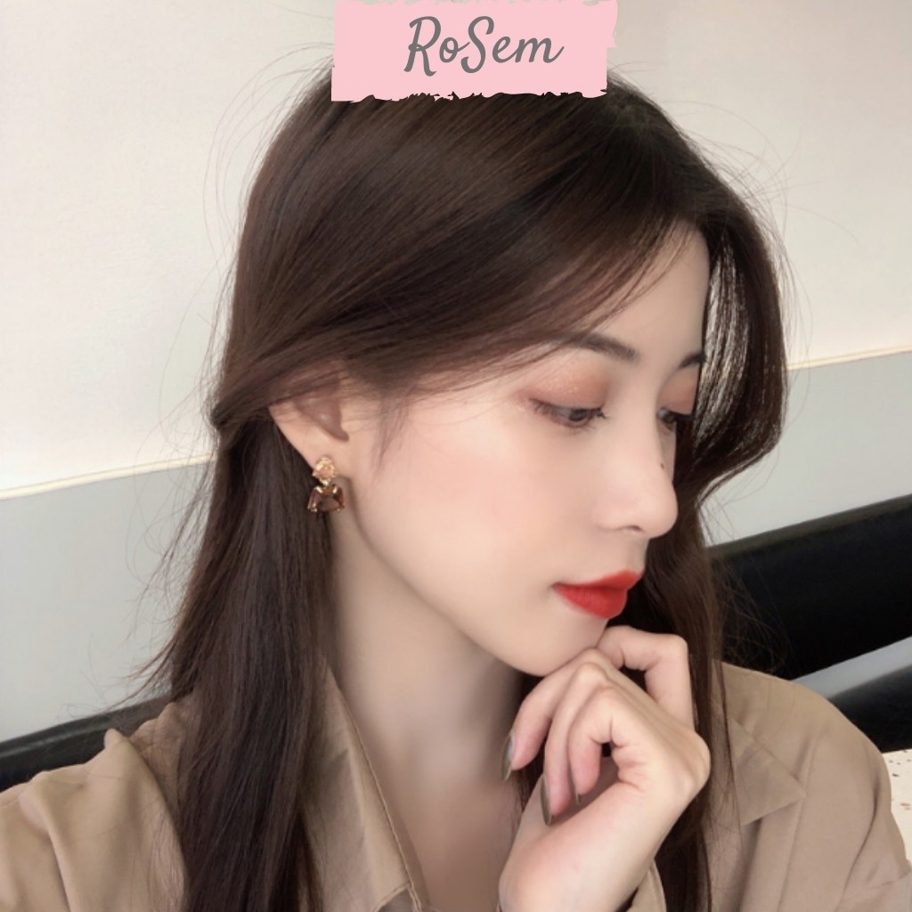 Khuyên tai nữ hạt Pha Lê màu champagne phong cách retro