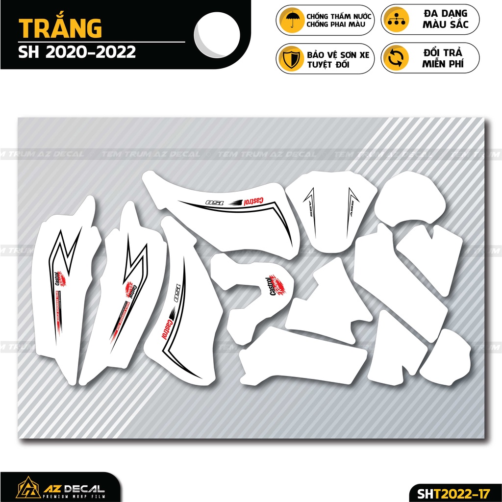 Tem Trùm SH Phong Cách Castrol Racing | SHT-17 | Decal Dán Xe SH 2017 - 2019 - 2020 - 2021 - 2022 Chống Nước, Bền Màu