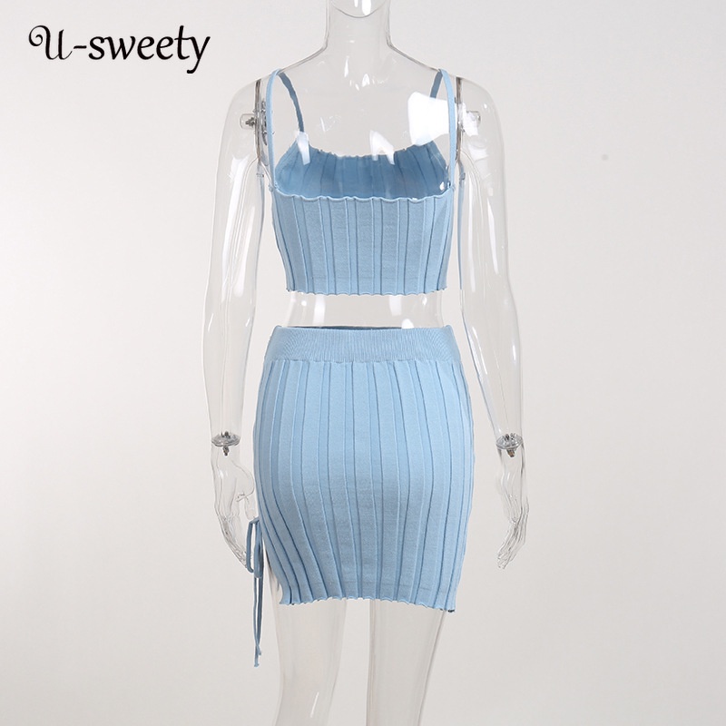 Bộ Áo Tank Top Trơn Màu Lưng Thấp + Chân Váy Ngắn Lưng Cao 2022 Thời Trang Quyến Rũ Cho Nữ