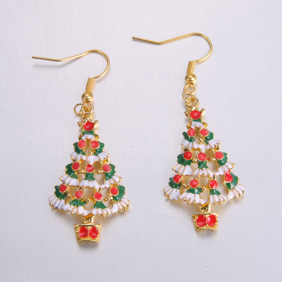 Gmai Bông Tai Dáng Dài Hình Cây Thông Hoạt Hình Phối Tua Rua Thời Trang Giáng Sinh