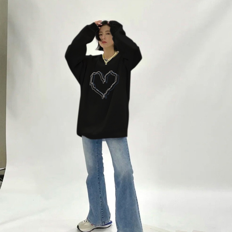 Áo sweater SELVZE cổ tròn in họa tiết phong cách thời trang đường phố Mỹ cho nữ