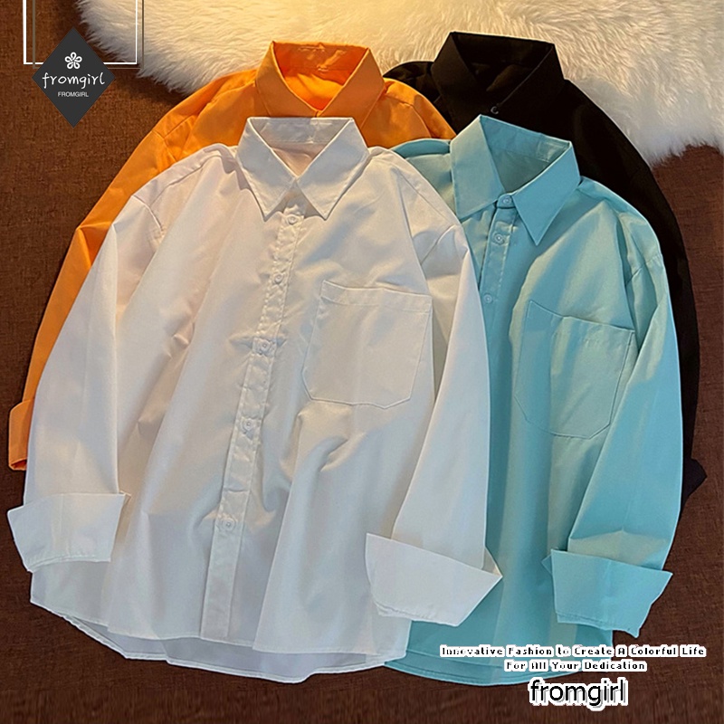 Áo sơ mi tay dài dáng rộng màu trơn phong cách thời trang Hàn Quốc dành cho nữ