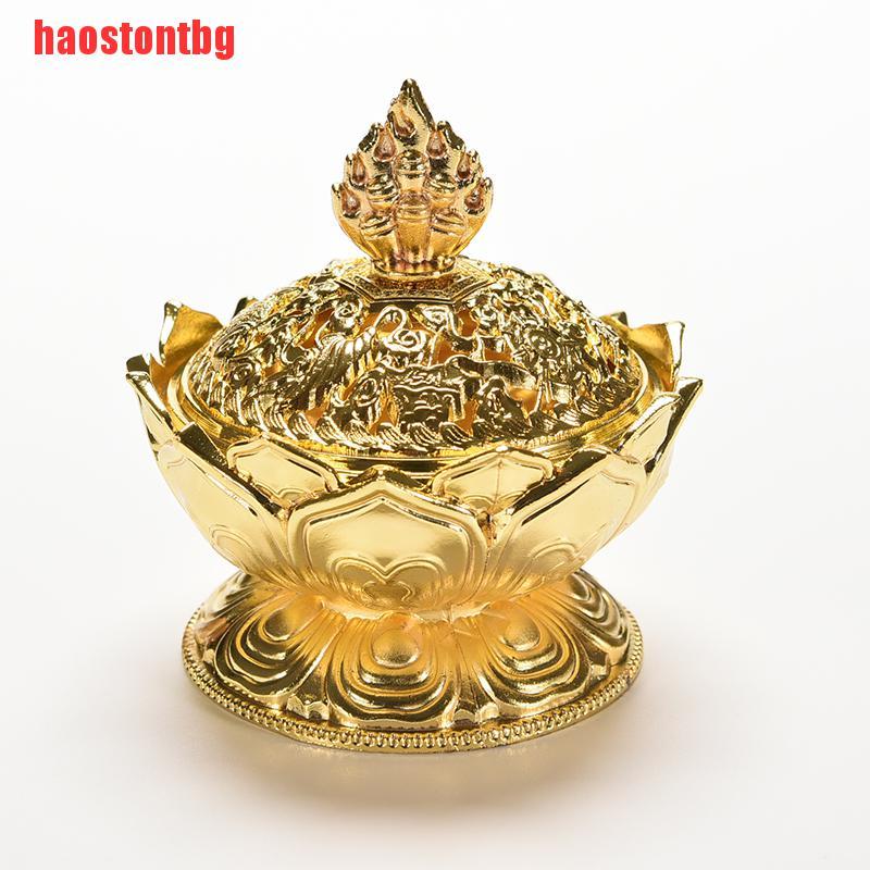 [haostontbg]Tibet Collect Bronze Auspicious Lotus Shape Statue Box Incense Burner Censer