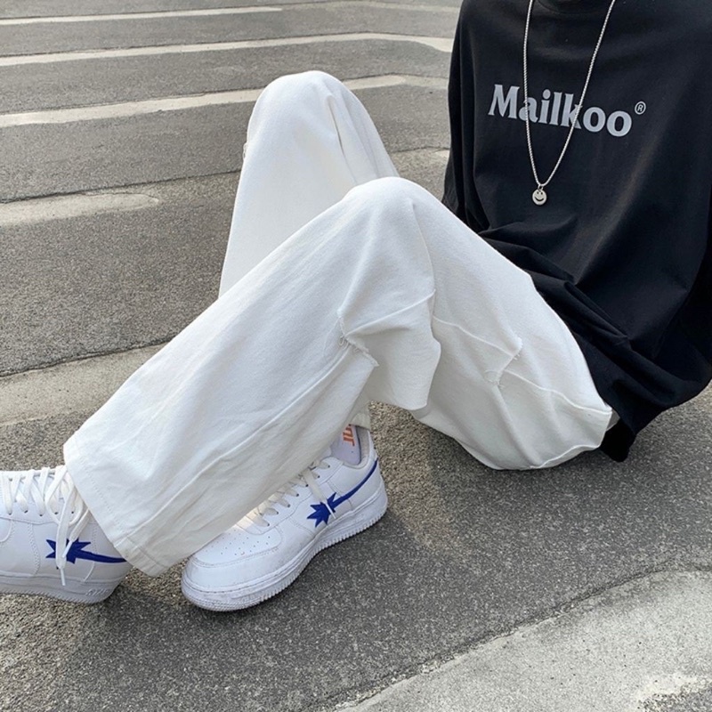 Quần KaKi Và Jeans Ống Rộng Sé Rách Thời Trang Hàn Quốc T-A-N Full size nam nữ QJKR trắng kem màu đen và xám