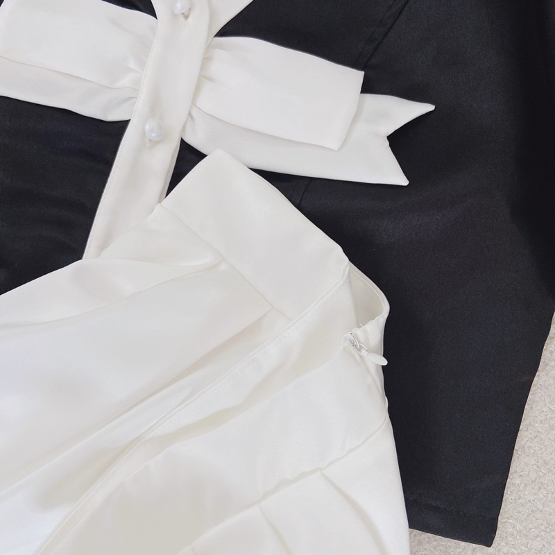 Sét Áo Đen Váy Trắng Dáng Dài JARI-CLOTHES Xoè Đi Chơi Cho Bạn Gái Bigsize Dễ Thương