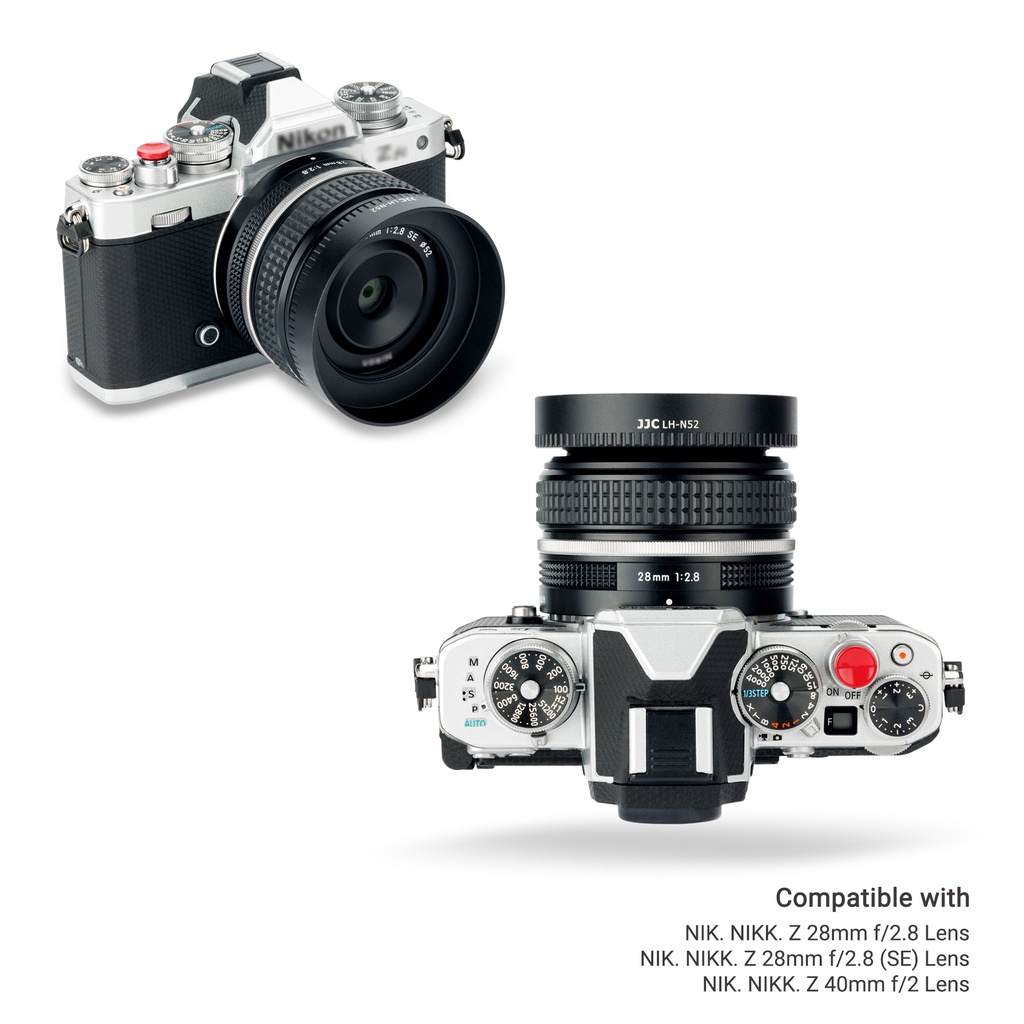 JJC LH-N52 Nắp che ống kính bằng kim loại cho Ống kính Nikon Nikkor Z 28mm f/2.8, Nikon Nikkor Z 28mm f/2.8 (SE),  Nikon Nikkor Z 40mm f/2