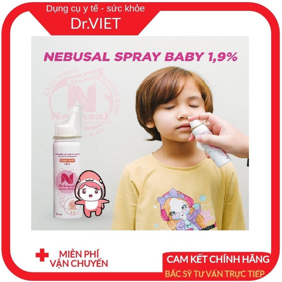 Nebusal spray Baby 1,9%_Dung dịch nước muối biển 1,9% làm sạch mũi, Nghẹt mũi, Sung huyết mũi cho trẻ em từ 3 tháng tuổi