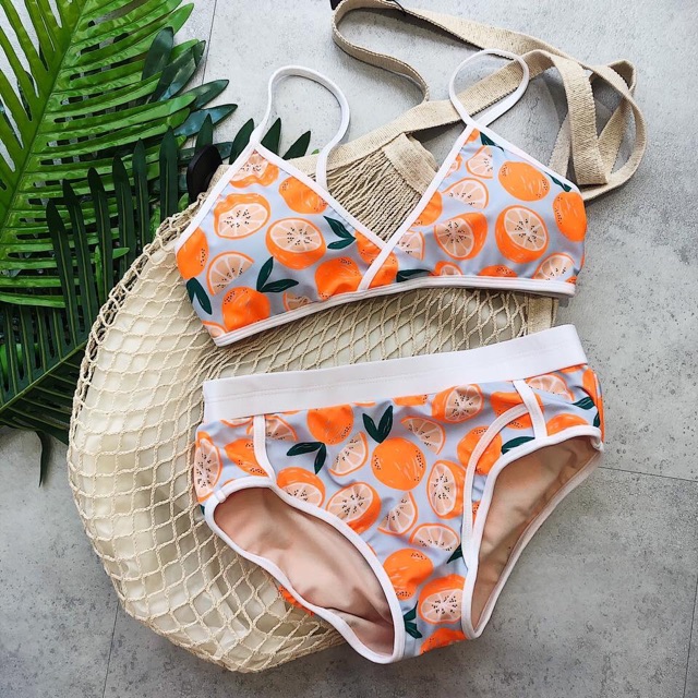 [HÀNG MỚI + CÓ SẴN] Bikini, đồ bơi chip tam giác hoạ tiết trái cam kute