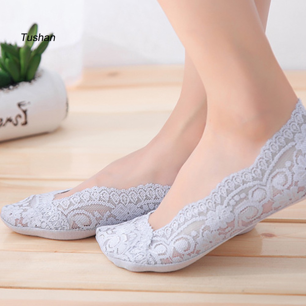 TUSH Solid Color Fashion Women Lace Low Cut Anti-slip No Show Invisible Boat Sock | BigBuy360 - bigbuy360.vn