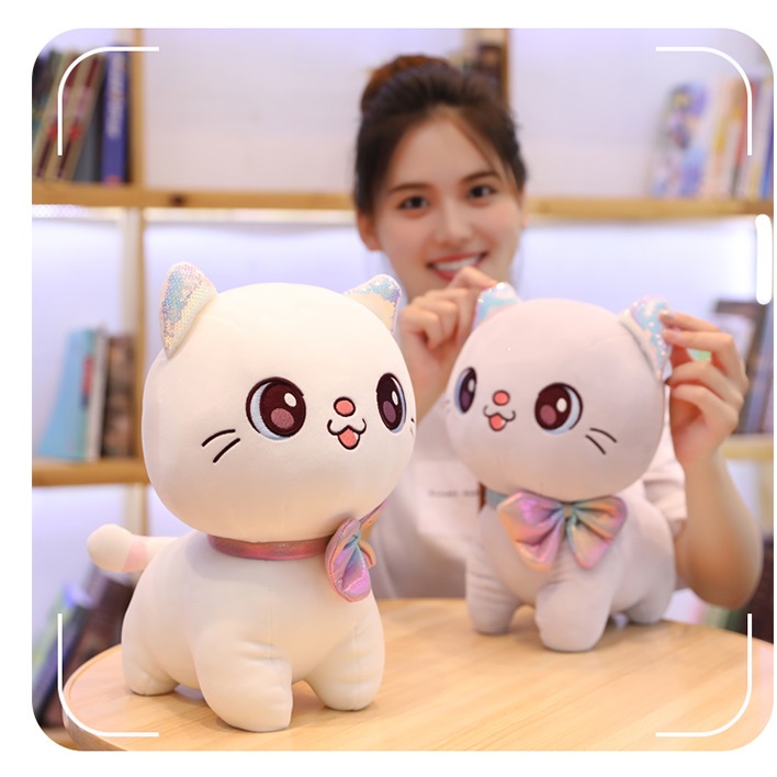 Mèo bông cao cấp Thú nhồi bông dễ thương cho bé (Tặng kèm móc khóa hoạt hình)