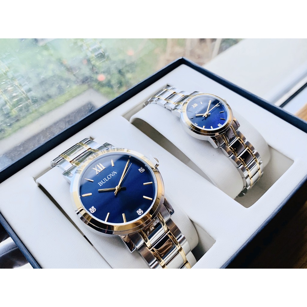 Đồng hồ nam Bulova 98X117 cặp đôi mặt xanh blue siêu đẹp tặng kèm đồng hồ thông minh cho trẻ em