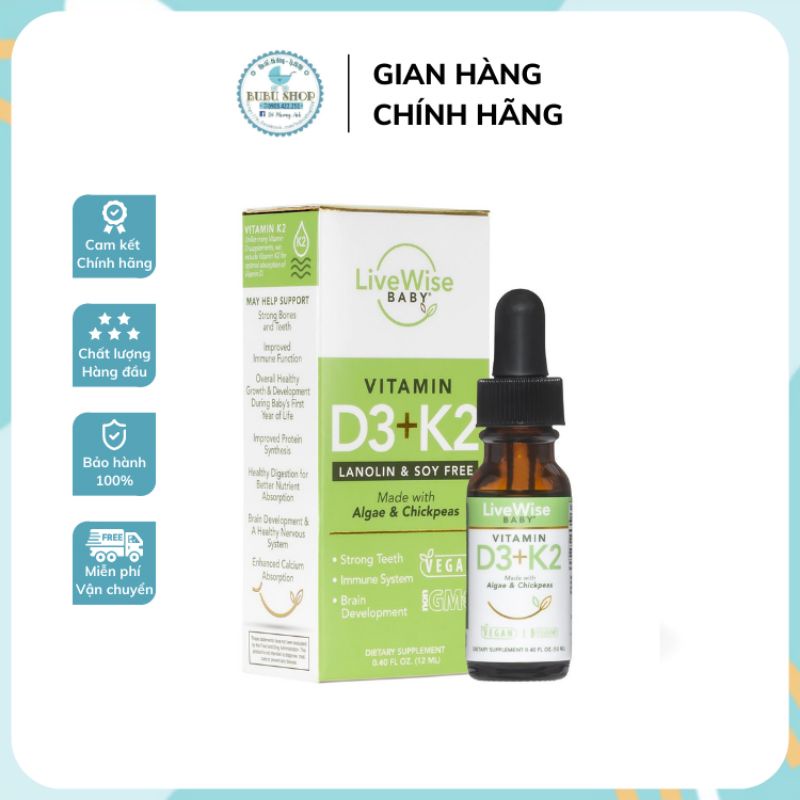 VITAMIN D3K2 ORGANIC LIVEWISE CHO BÉ TỪ SƠ SINH