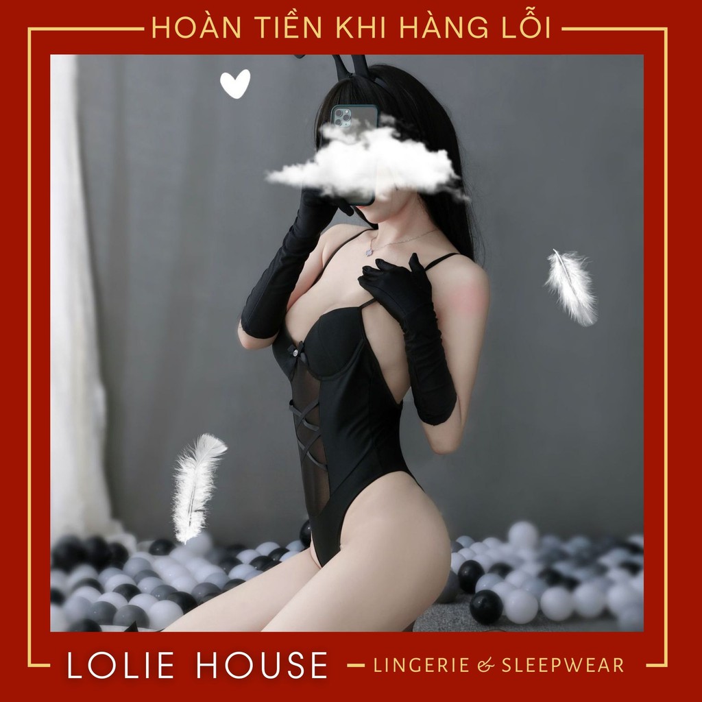 Cosplay thỏ sexy dáng bodysuit ren lưới đen - Bộ đồ cosplay thỏ có bờm tai thỏ mút ngực liền thân LOLIE HOUSE - CP38 | BigBuy360 - bigbuy360.vn