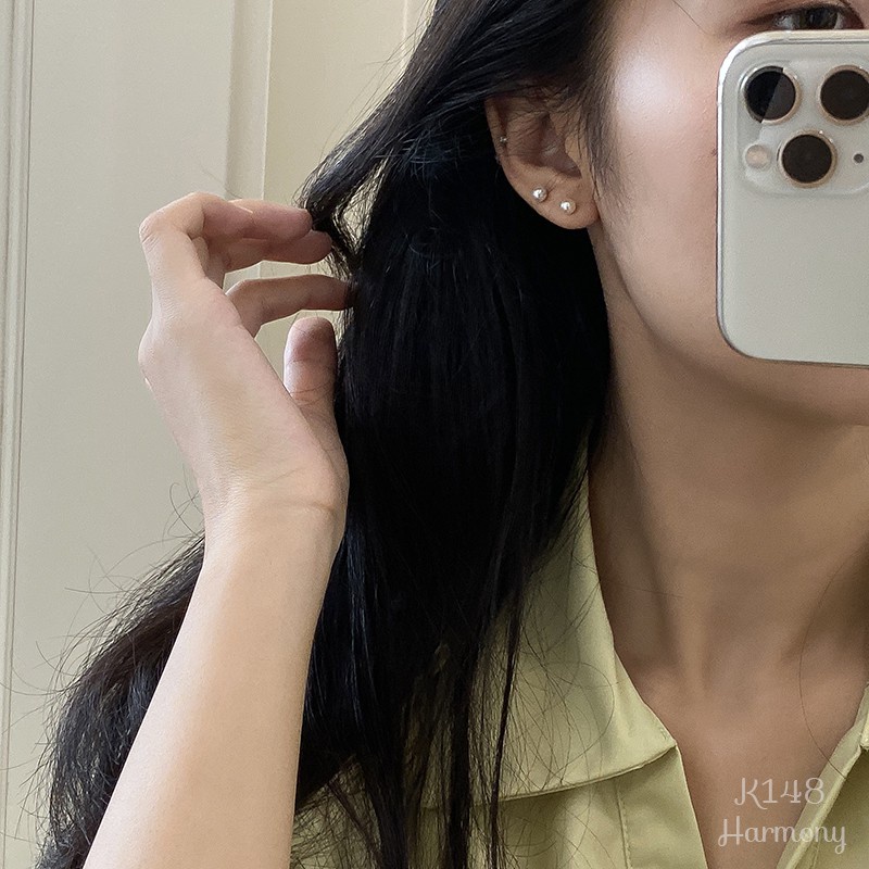 Bông tai, Khuyên tai nữ bạc cao cấp mặt ngọc trai nhân tạo đơn giản, cực sang K148| TRANG SỨC BẠC HARMONY