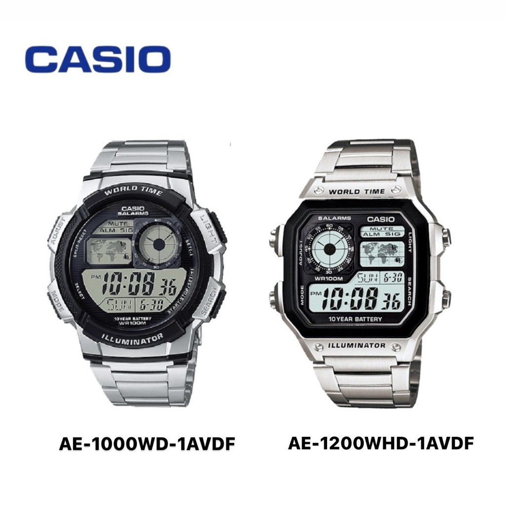 Đồng hồ nam Casio chính hãng chống nước 10ATM , dây kim loại - đồng hồ WORLDTIME AE1000WD và AE1200WHD