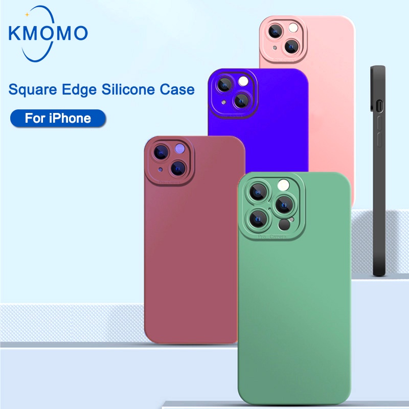Ốp điện thoại viền vuông hồng cho For iPhone 14 Pro Max Plus TPU trơn dẻo mềm