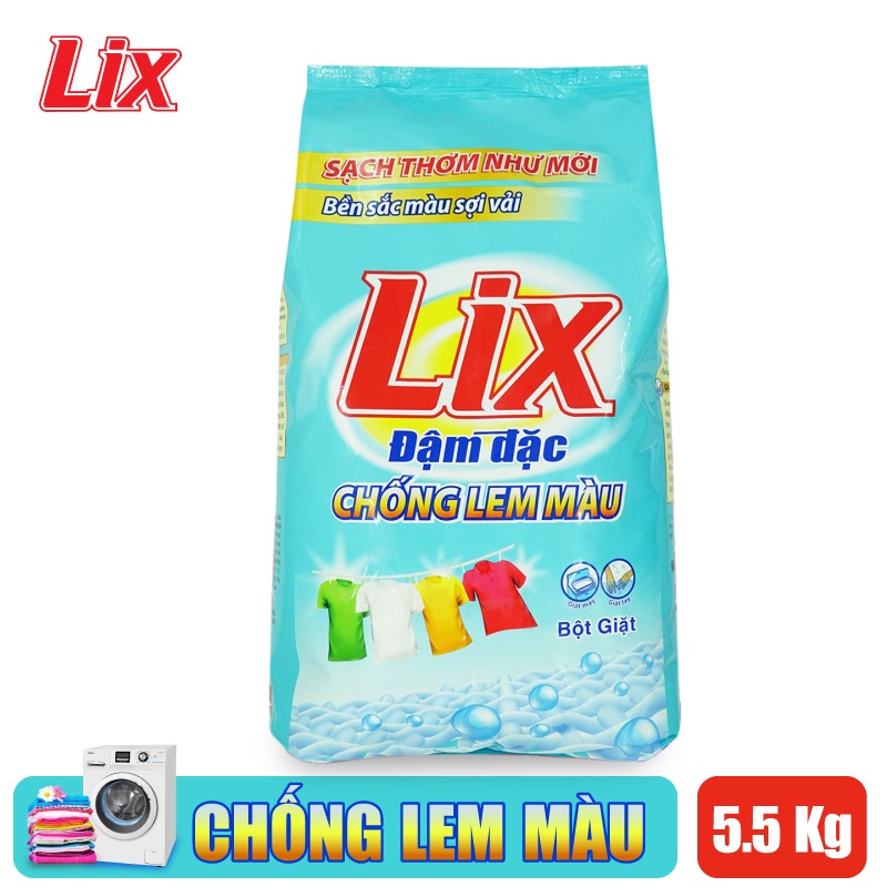 Bột giặt Lix chống lem màu 5,5KG EM558 làm sạch mọi vết bẩn cứng đầu giữ quần áo bền màu sợi vải sạch thơm như mới