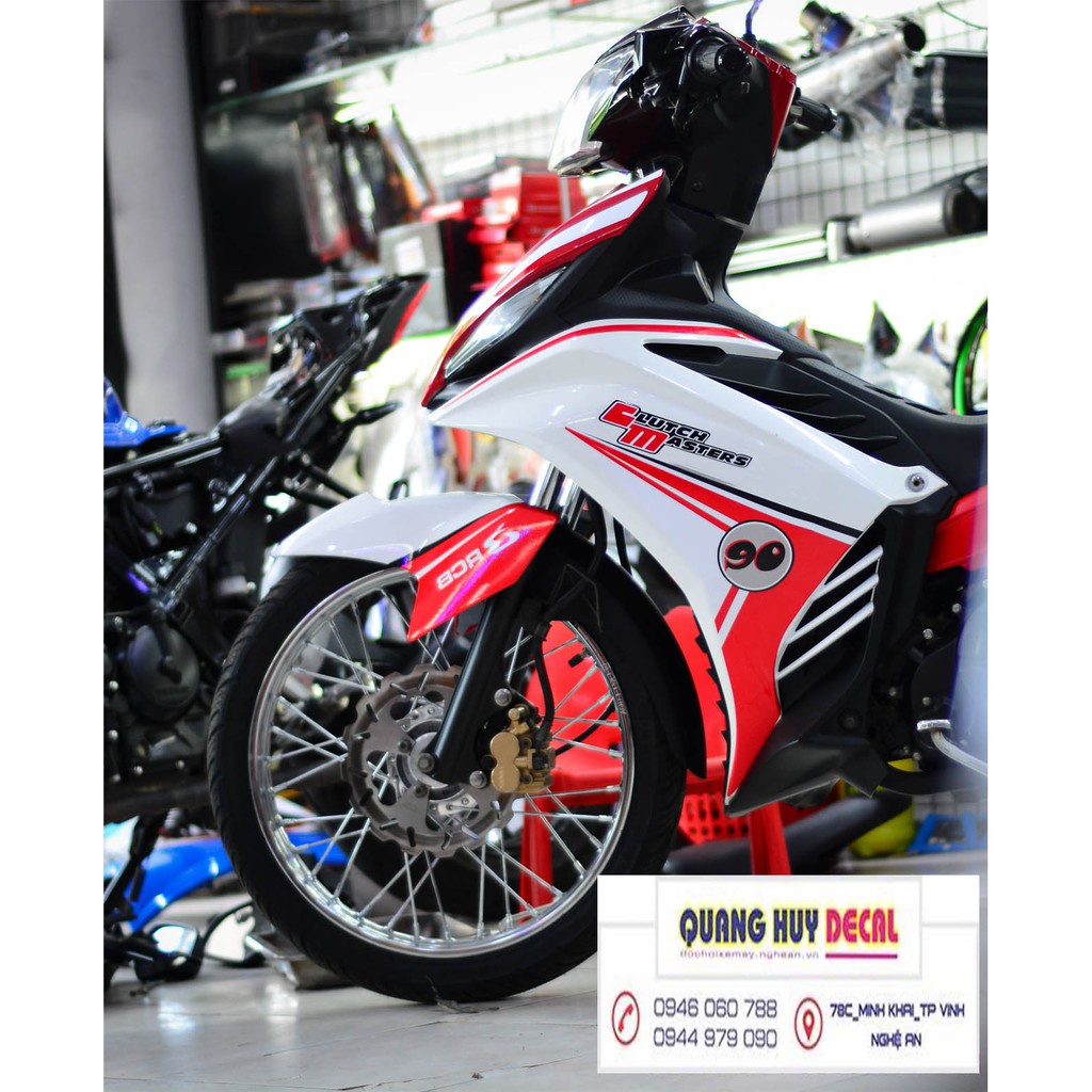 Tem trùm exciter 135 ♦FREESHIP♦ trắng đỏ, độ team decal xe ex dán đời 2011-2014