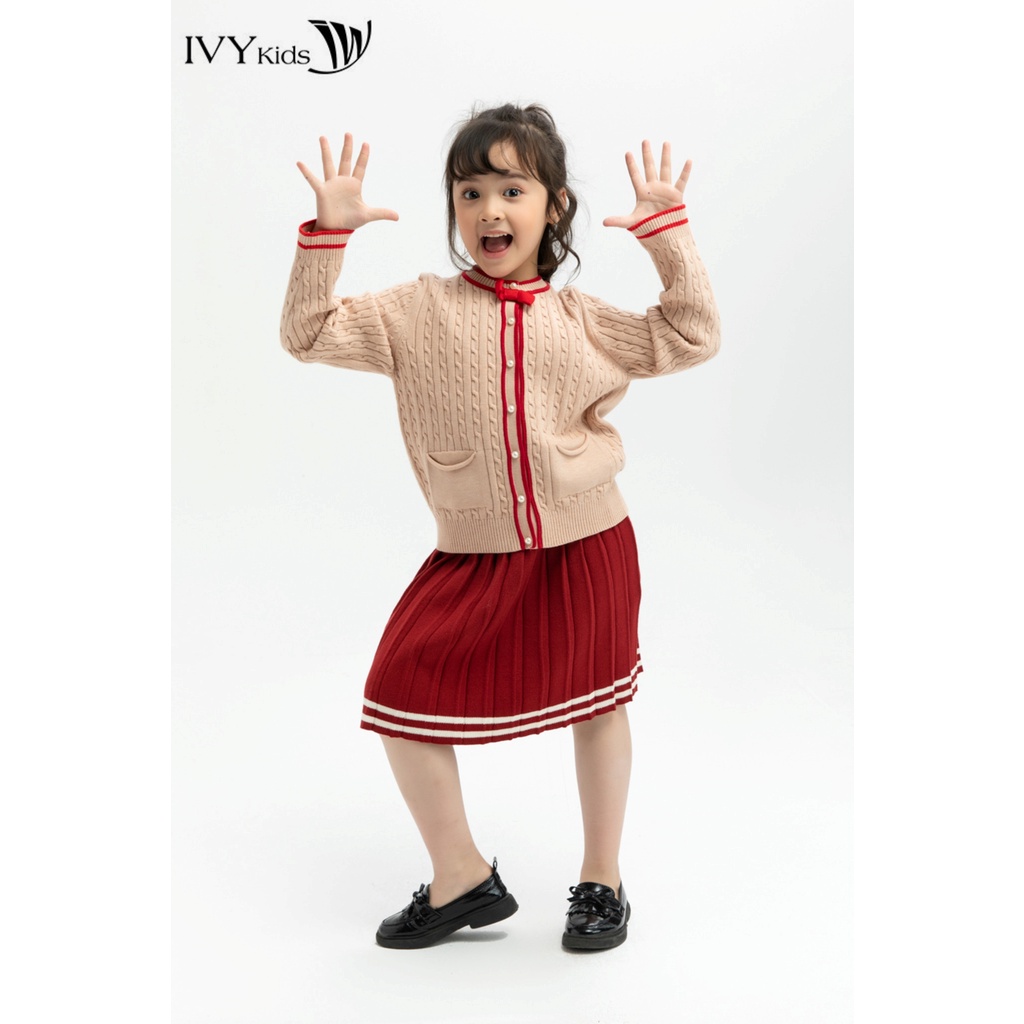 Áo cardigan len đính nơ bé gái IVY moda MS 77G0783