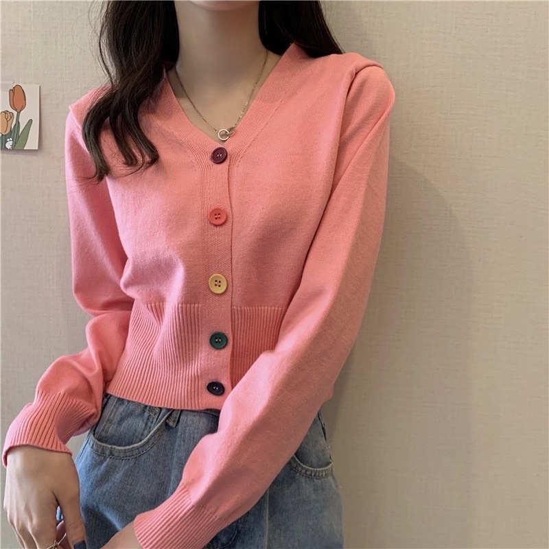 [New] Áo len cardigan hồng chất mịn đẹp hàng có sẵn