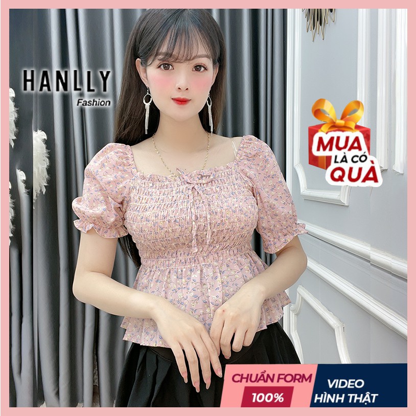 Áo kiêu hoa nhí ngắn tay cổ vuông - 5 Màu - A3 - Thời Trang Nữ Hanlly Fashion