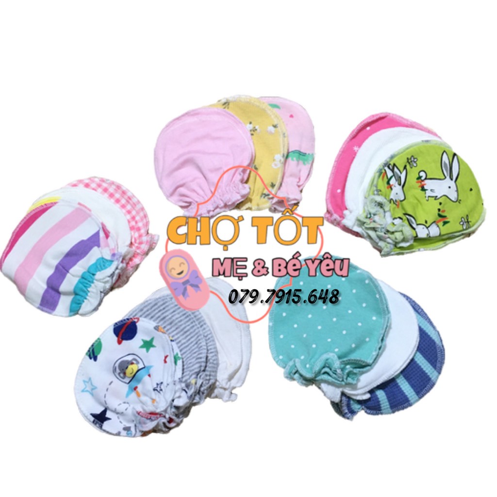 Set 3 Đôi Bao Tay Cho Bé Sơ Sinh Hotga Chun Mềm Cotton Mịn Mát (0-5 tháng, freesize)