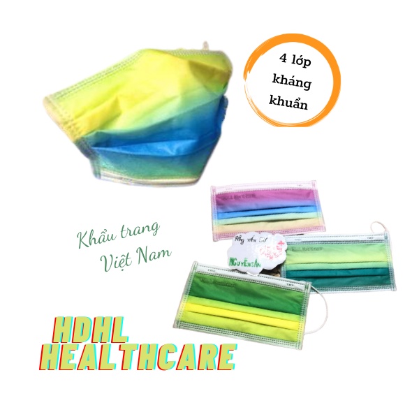 Khẩu trang ombre pastel HDHL HEALTHCARE lớp in loang màu hộp 50 cái