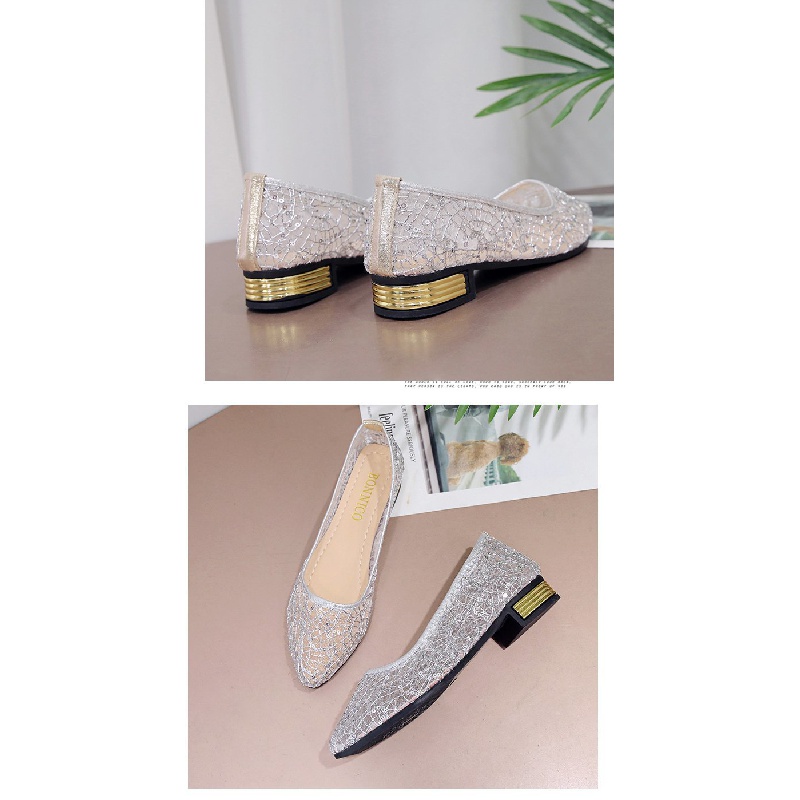 Giày Búp Bê Mũi Nhọn Đế Bằng Phối Ren Lưới Thời Trang Mùa Xuân Kiểu Mới Cho Nữ