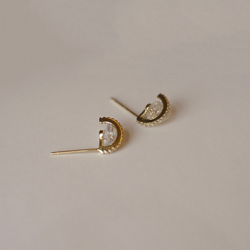 Bông Tai Mạ Vàng / Bạc 925 Đính Đá Zircon Đơn Giản Thời Trang Hàn Quốc Cho Nữ