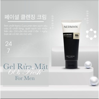 Gel rửa mặt ngừa mụn nam Nerman Nano Curcumin 60s Fresh