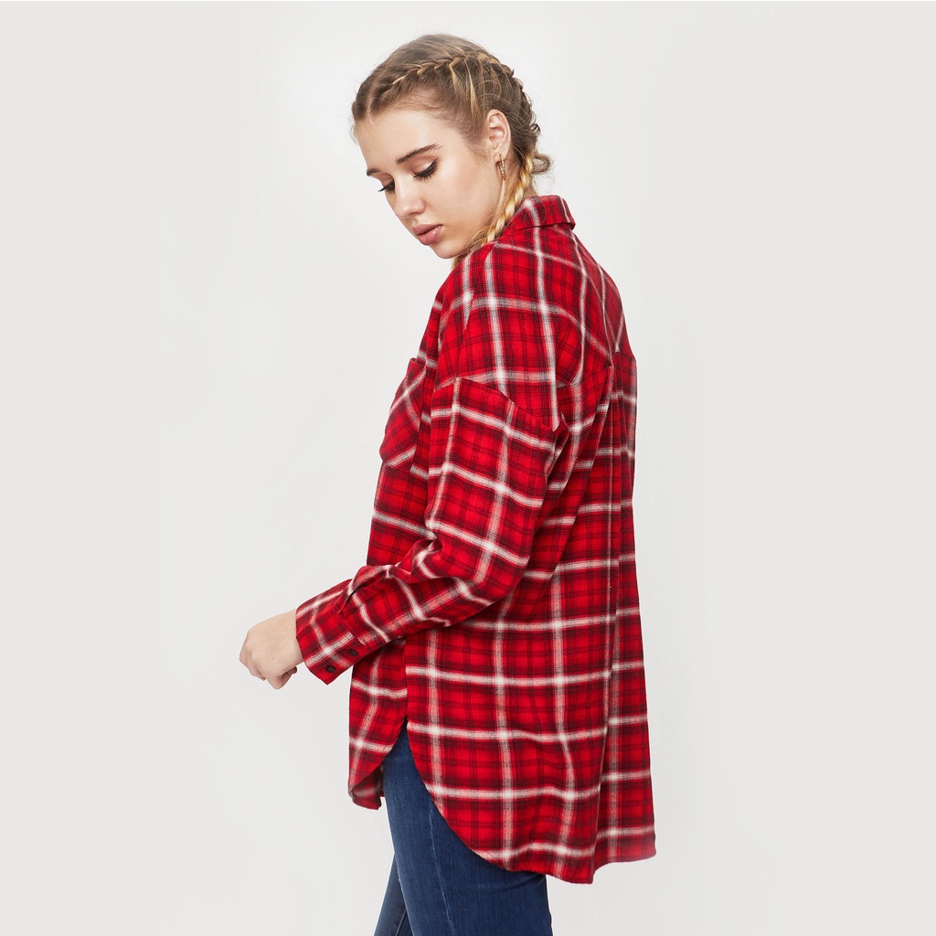 NINOMAXX Áo sơ mi caro nữ Tay Dài Sọc Kẻ Caro 1908040