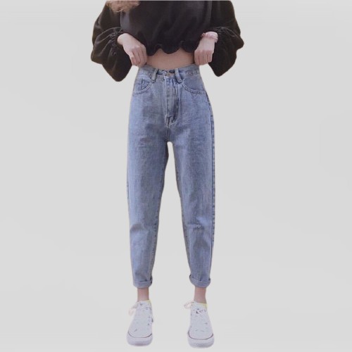 Quần bò nữ Shynstores - quần baggy jeans dáng trơn lưng cao chất đẹp freeship