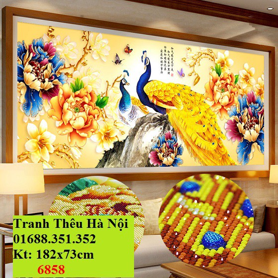 tranh đính đá đôi chim công phu thê viên mãn df2177 kt 182x73cm
