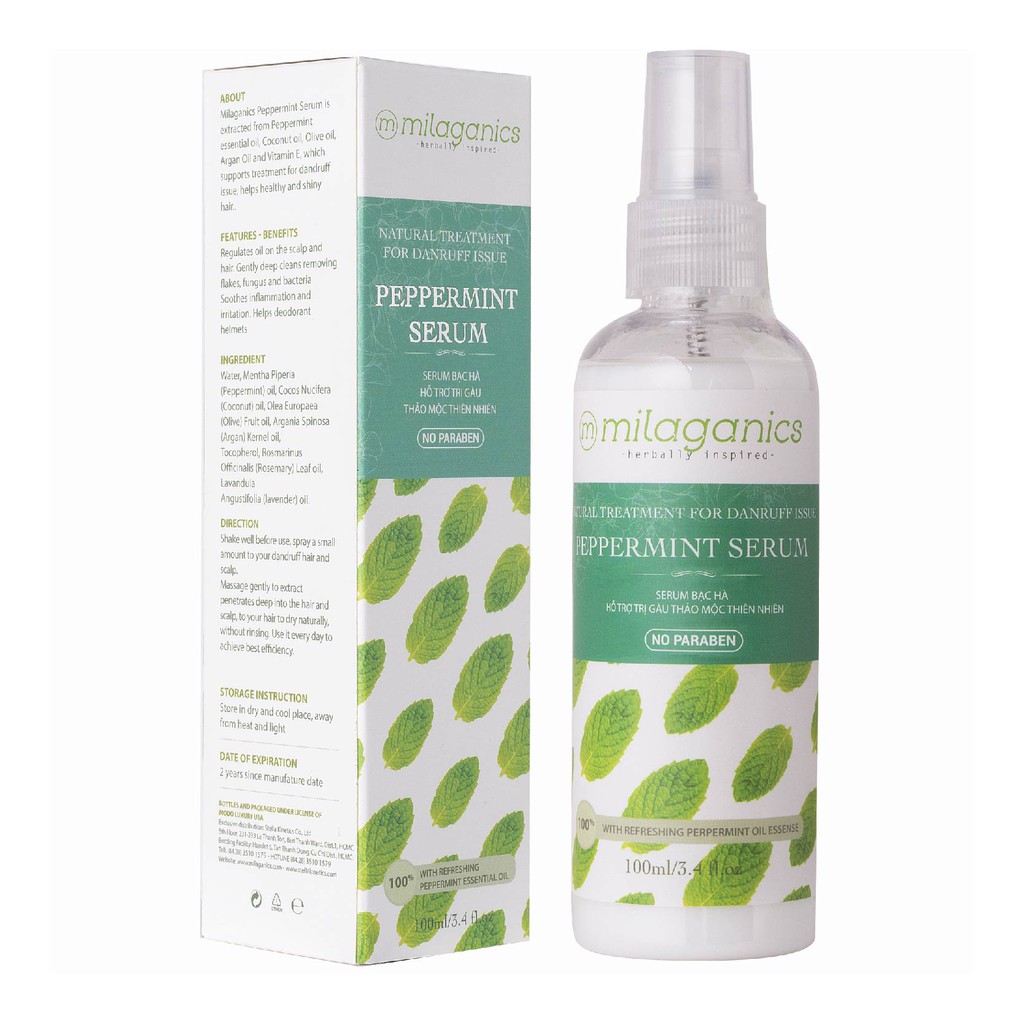 Serum Xịt Tóc Bạc Hà Ngăn Ngừa Gàu & Giảm Ngứa Da Đầu MILAGANICS 100ml (Chai) | BigBuy360 - bigbuy360.vn