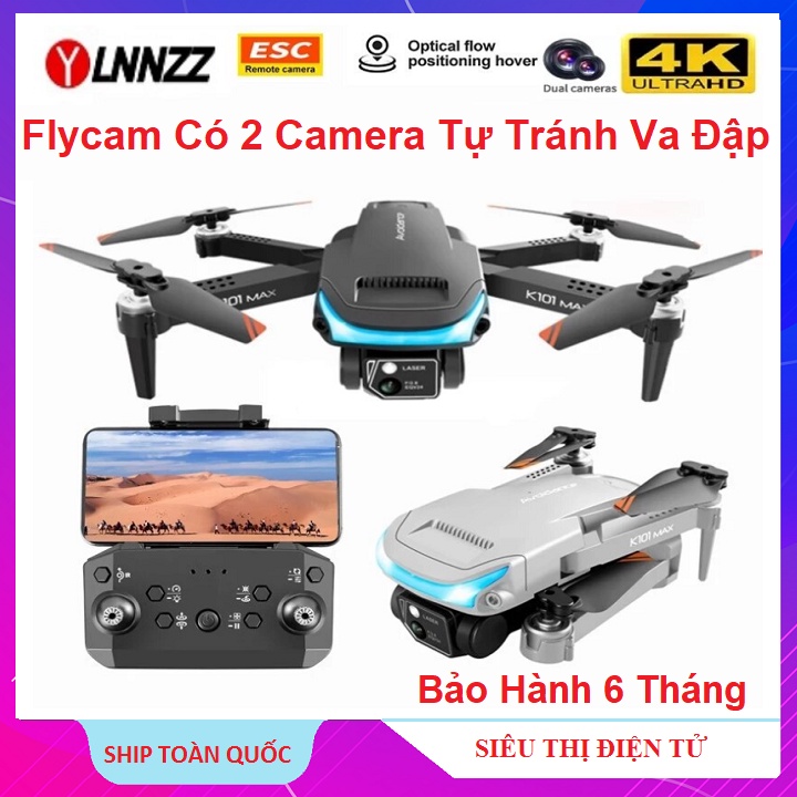 Flycam Model K101 Max, Loại Cao Cấp Nhất, Với 2 Camera, Cam Kép Full HD-1080 Có Cảm Biến Tránh Va Đập, Mini Drone Giá Rẻ