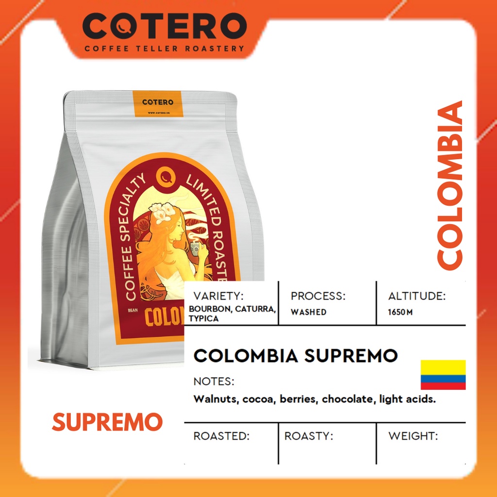 Cà Phê Hạt Specialty Colombia Supremo Washed - COTERO Coffee, pha Drip, Coldbrew, Espresso...