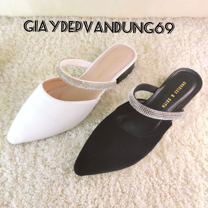 Sục 3p đế liền dây đá nhung gót vuông