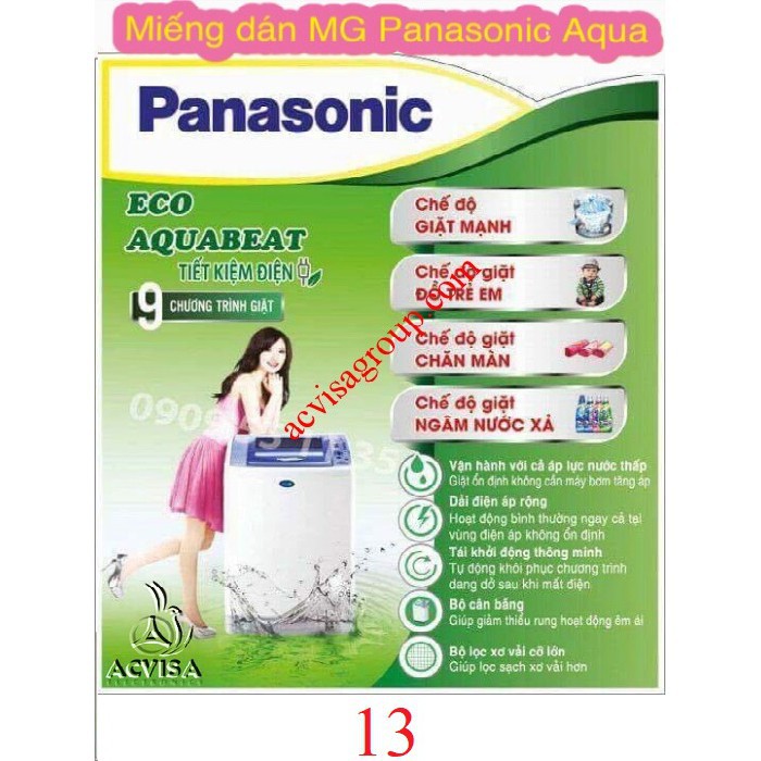 Combo 10 Miếng Dán Máy Giặt: Panasonic; Sanyo; Aqua; Samsung