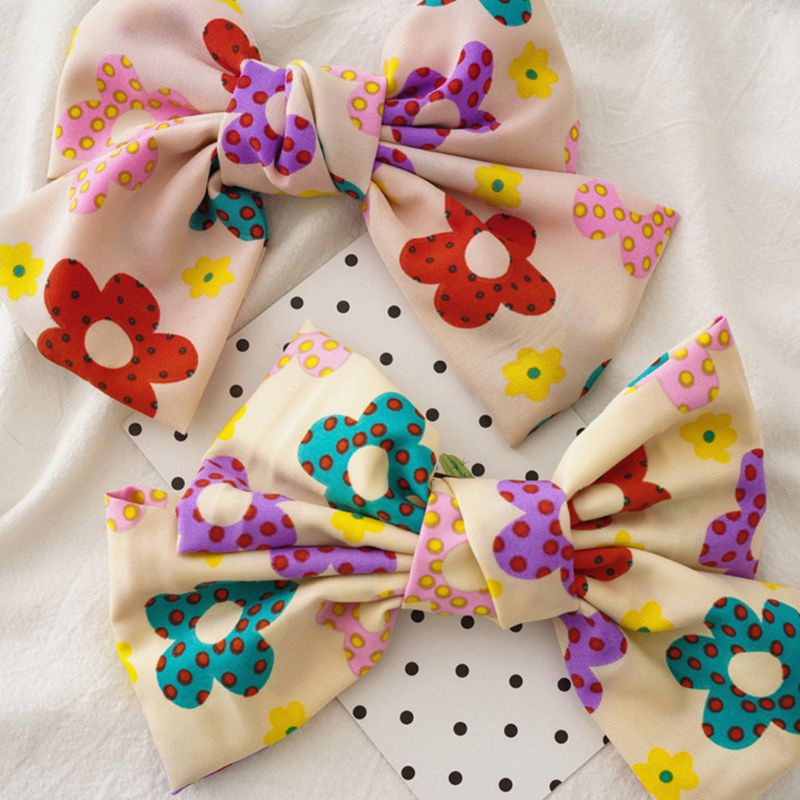 Kẹp Tóc Nơ In Họa Tiết Hoa Xinh Xắn Thời Trang Cho Nữ