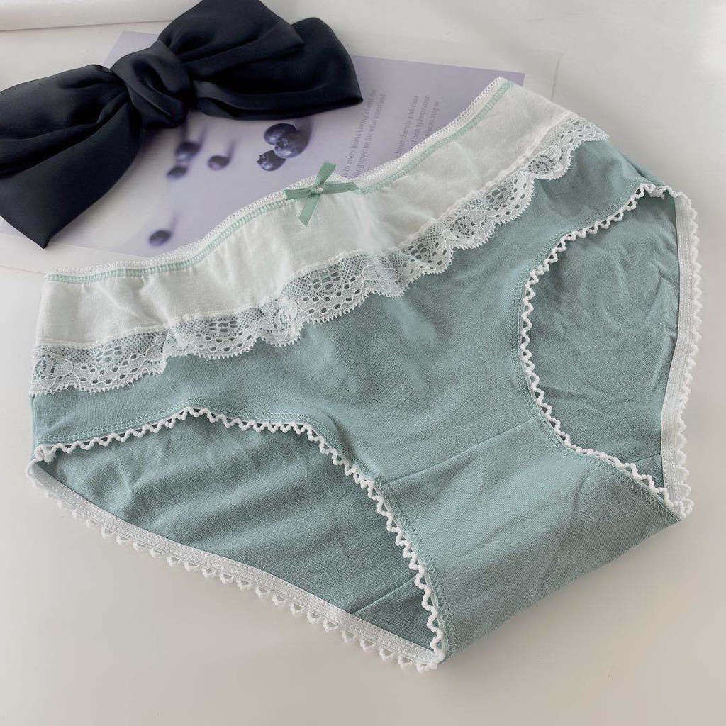 Quần Lót Cotton - Quần Lót Nữ Phối viền ren bèo trắng đính nơ xinh điệu đà kháng khuẩn DAN STORE MÃ B809