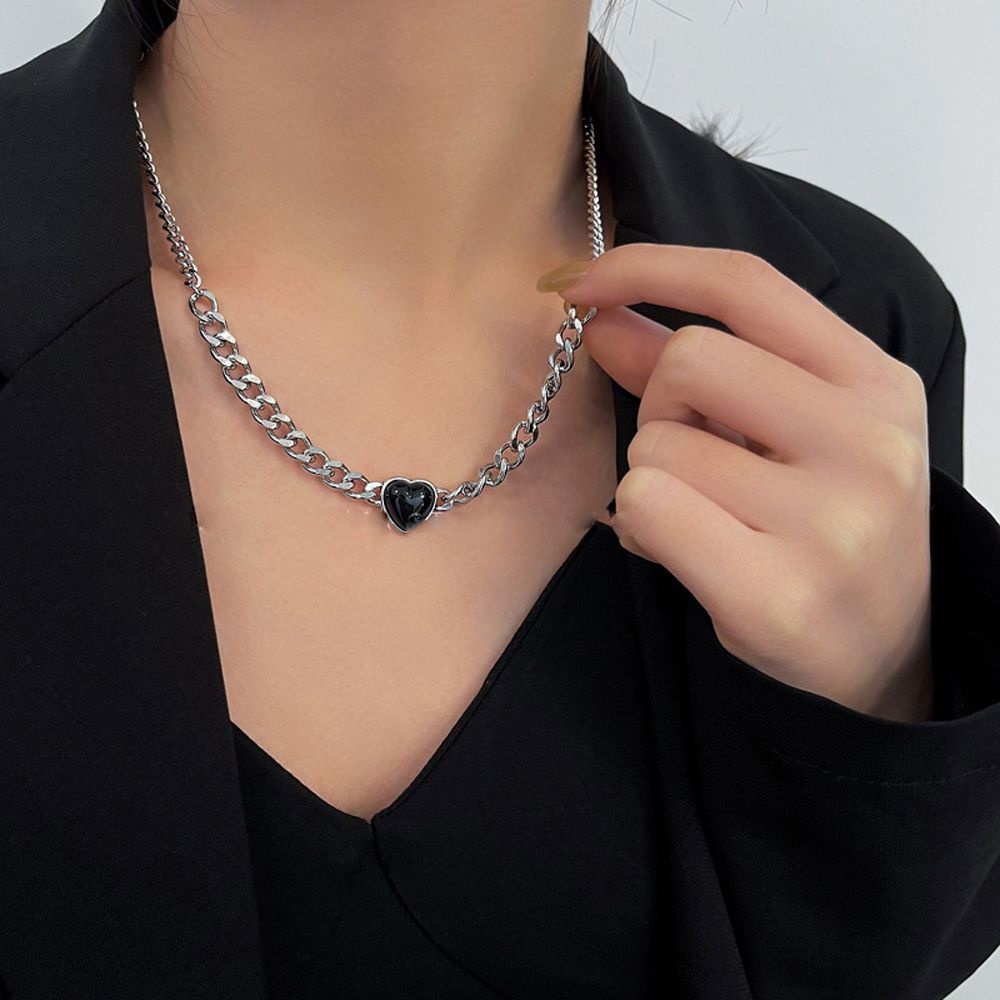 Vòng cổ mặt hình trái tim bằng hợp kim phong cách hip hop thời trang Hàn Quốc cho nữ