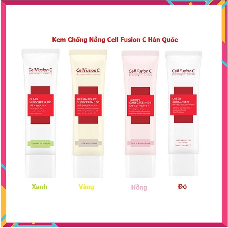 [ Chính Hãng ] Kem Chống Nắng Cell Fusion C Hàn Quốc, Đủ Màu, Tuýp 50ml, Giúp Bảo Vệ Da An Toàn Hiệu Quả Khi Đi Nắng