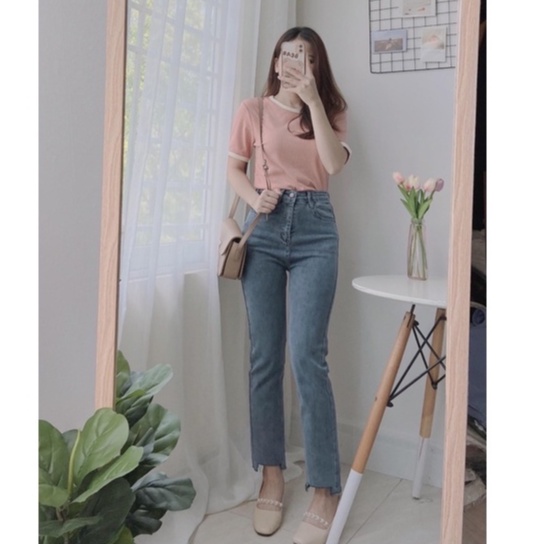 Quần jeans nữ cắt gấu.quần bò nữ ống đứng cắt gấu co dãn phong cách sành điệu