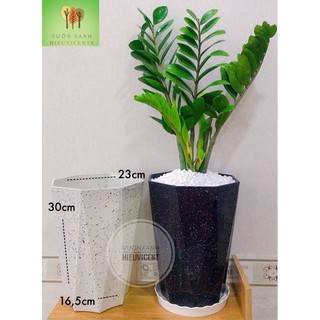 CHẬU NHỰA KIM CƯƠNG GIẢ ĐÁ SIÊU ĐẸP 23*30*16,5cm