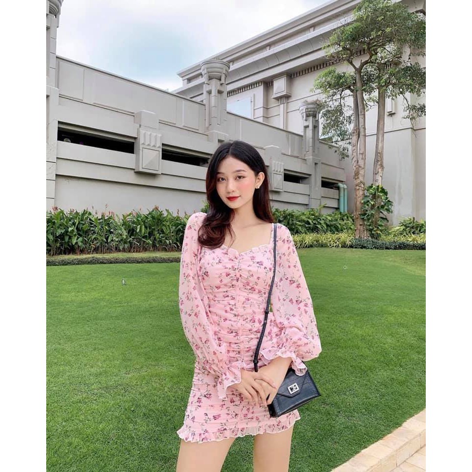 Váy Đầm Body Nhún Sườn Chất Voan 2 Lớp Họa Tiết Hoa Siêu Đẹp Với Tông Hồng Tôn Dáng Cực Xinh. | BigBuy360 - bigbuy360.vn