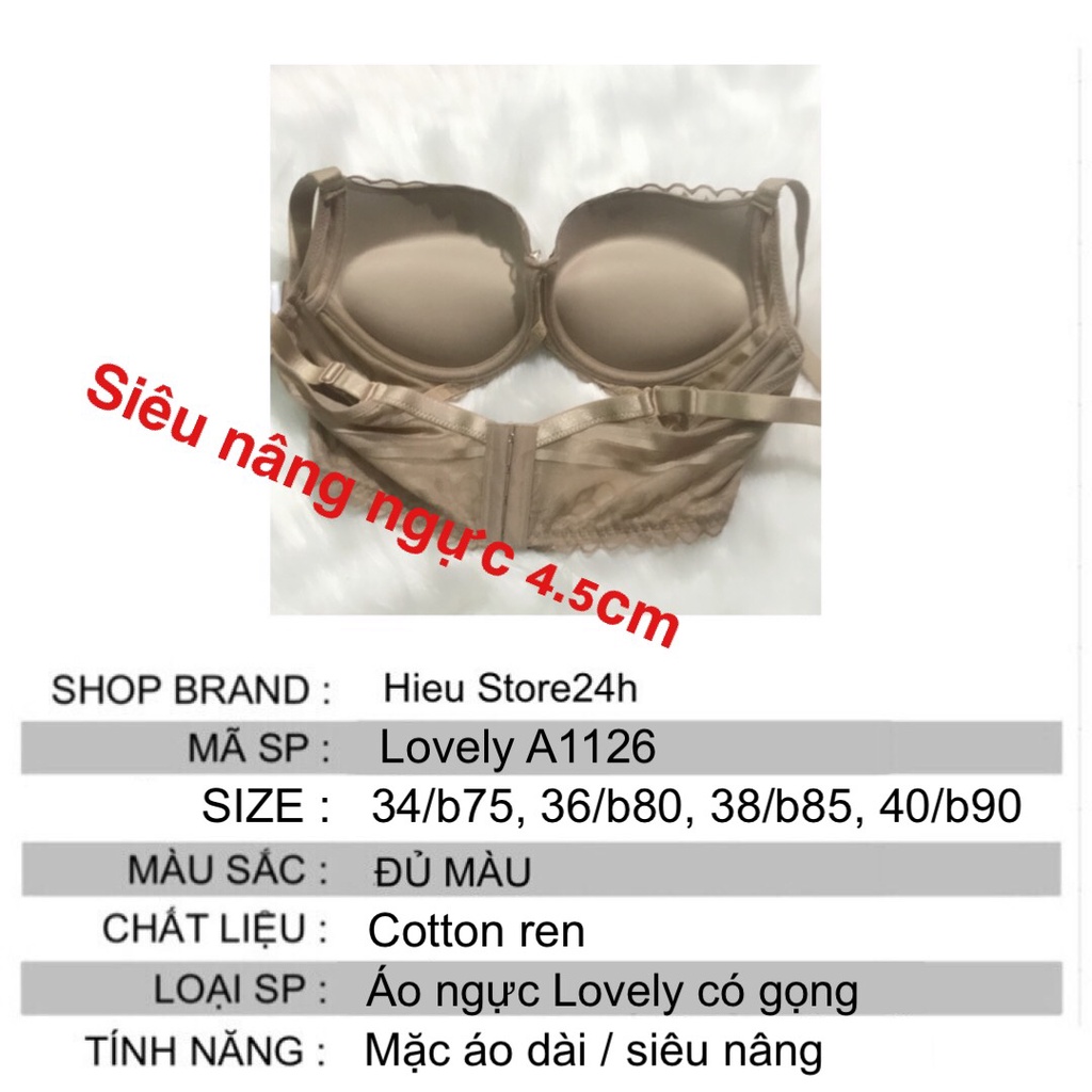 Áo Ngực Nữ Cotton Ren Lovely Đệm Siêu Nâng 4.5cm Dây Lưng Bản To 4 Móc Cài Sau Hieu Store24h - 1126