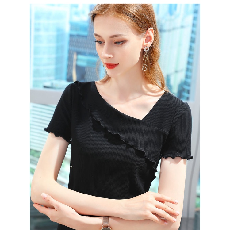 Áo Thun Lụa Ngắn Tay Cổ Chữ v Thời Trang Mùa Hè Cho Nữ